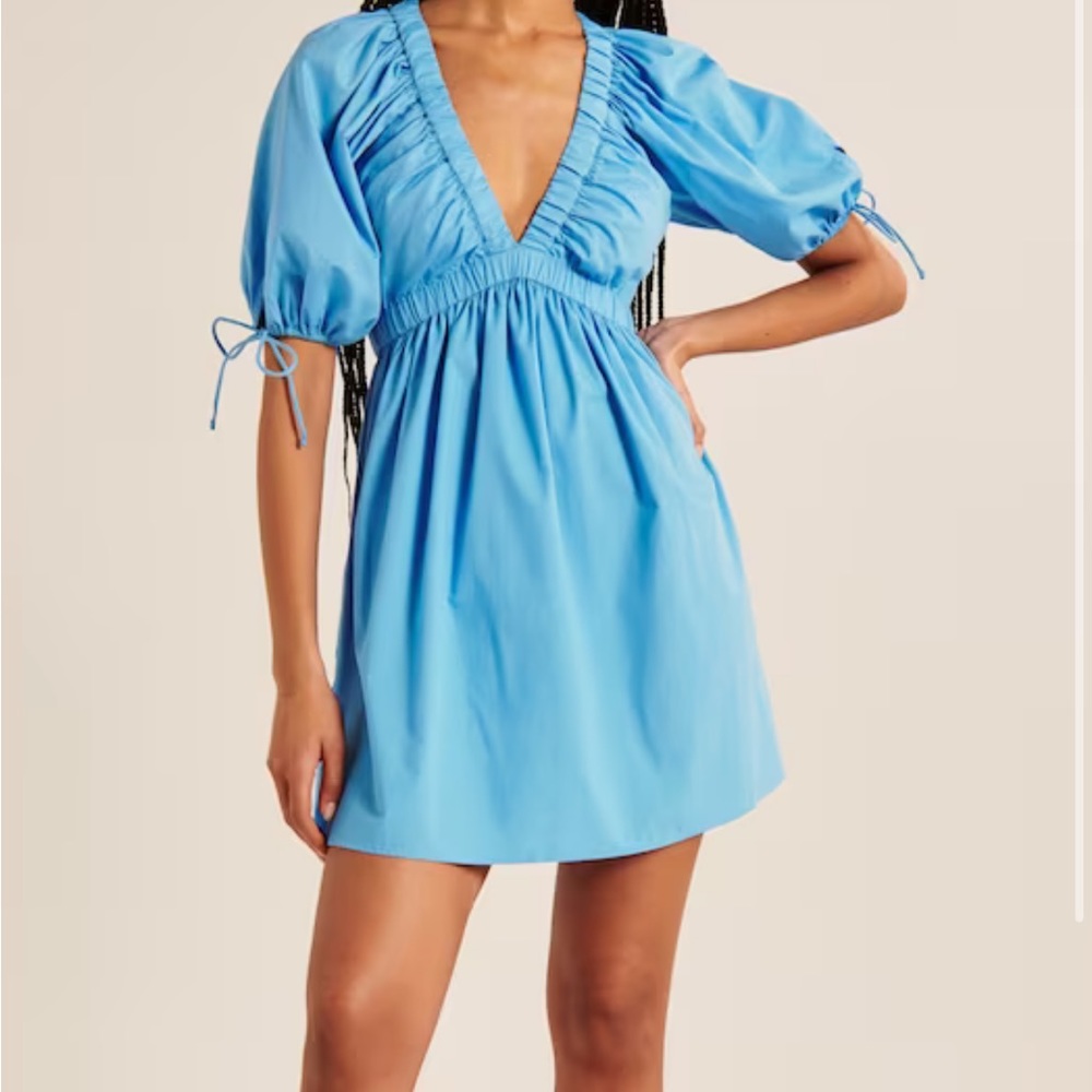 Poplin Puff Sleeve Babydoll Mini Dress